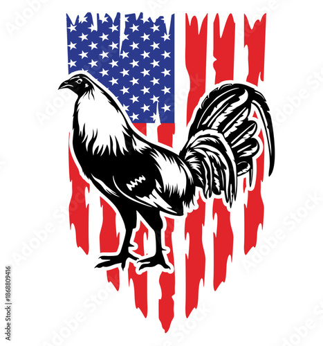 Rooster with Flag Vector