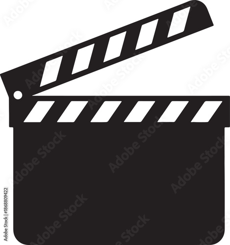 Black and white clapperboard with diagonal stripes and a hole at the also transparent background