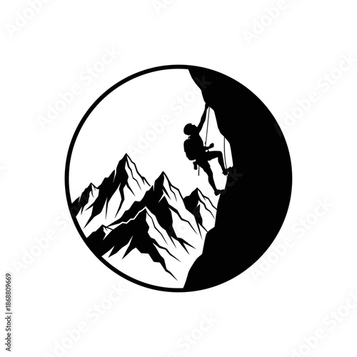 Man climbing steep mountain side rocks.