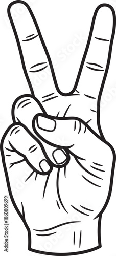 Hand making a peace sign gesture with index and middle fingers extended and thumb touching them also transparent background