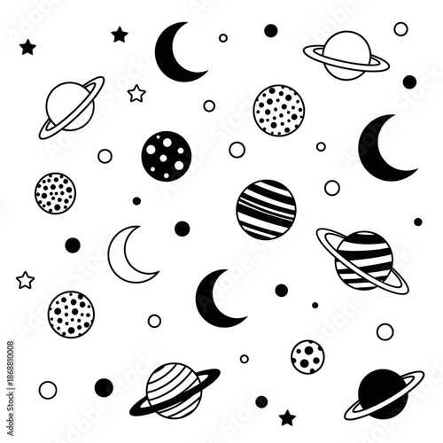 Planets and Moons in Space Illustration.