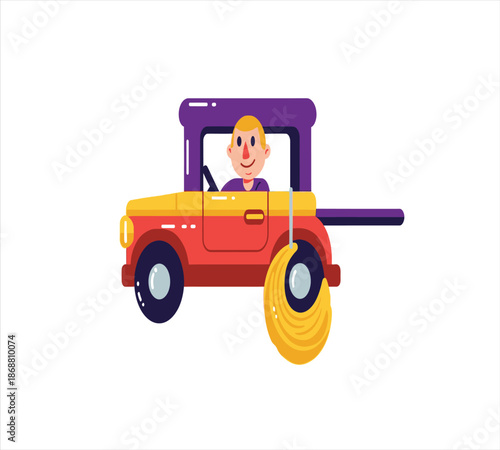 A colorful illustration of a gardening trowel with a red head and yellow handle