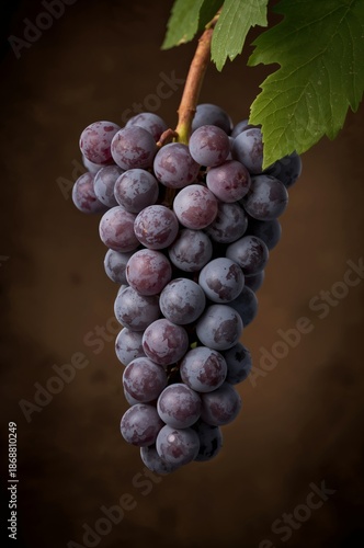 Fresh Bunch of Grapes Hanging From a Vine Against a Dark Background in Early ...