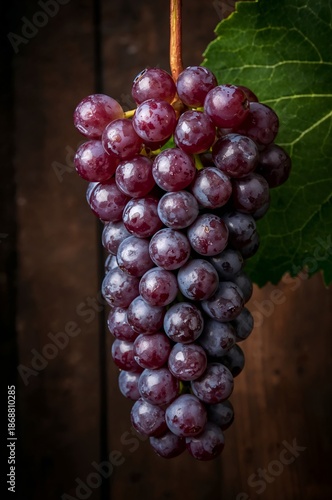 Fresh Bunch of Grapes Hanging From a Vine Against a Dark Background in Early ...