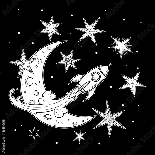 Rocket Ship Blasting Off Into Space.