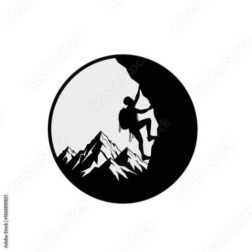 Silhouette of a rock climber ascending.
