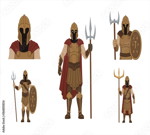 Collection of fantasy warriors in various armor and weaponry