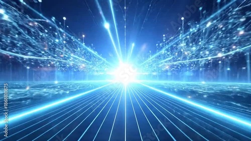 Futuristic Digital Network with Glowing Lines and Lights