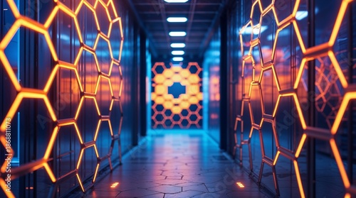 Security Perimeter Defense with Hexagonal Firewall Grid in Data Center Corridor
