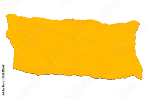 Yellow Torn Paper Scrap with Rough Ripped Edges Isolated on White Background
