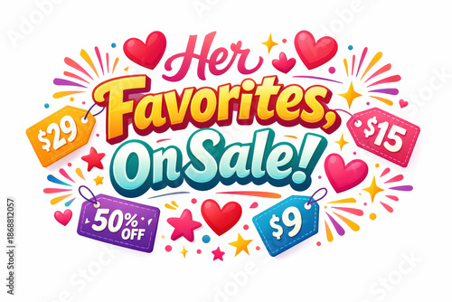 Wallpaper Mural Her Favorites Sale Banner. Clean modern holiday banner illustration, colorful women’s sale banner reinforcing value and affection, Torontodigital.ca