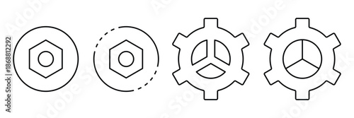 Gear, Mechanical Settings Line Icons Set