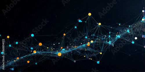 Abstract Technology Mesh Background with Glowing Blue Network Nodes and Interconnected Lines Depicting Blockchain Networks, Data Connectivity, and Futuristic Digital Communication on a Sleek Dark Grad