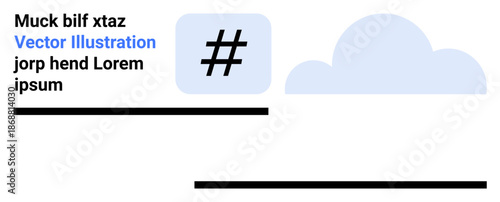 metadata tag icon in a square background with text elements, abstract cloud, and lines. Ideal for social media, marketing, branding, modern design, communication, content creation simple landing