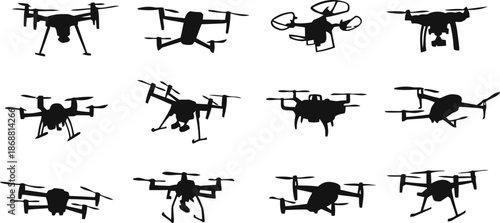 drone, silhouette, vector, aircraft, technology, aerial, camera, quadcopter, multirotor, remote, control, isolated, graphic, design, element, illustration, drawing, art, outline, shape, artistic, styl