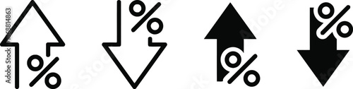 percentage, icon, arrow, up, down, increase, decrease, symbol, rate, change, trend, stock market, graph, rising, falling, web, element, profit, loss, finance, price, investment, discount, sale, percen