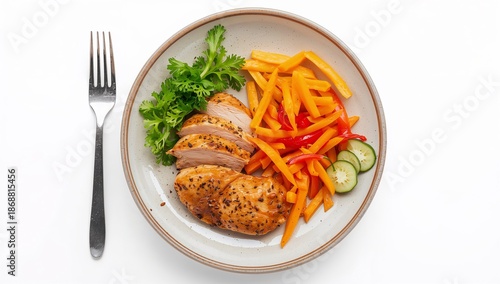 Grilled Chicken Breast Served With Fresh Vegetables on a Plate