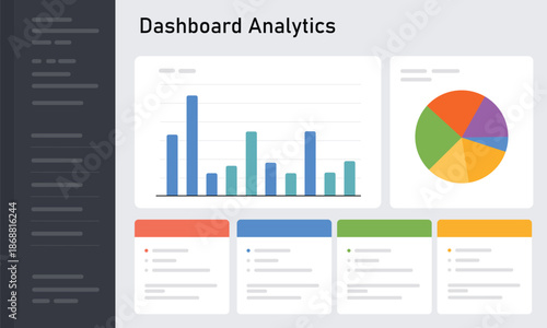 Dashboard Analytics UI with Charts, Graphs and Statistics Panels Flat Vector