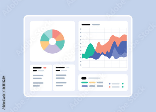 Modern Analytics Dashboard UI with Charts, Graphs and Data Cards Flat Vector