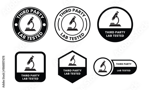 Third Party Lab Tested Icon Set Vector Illustration – Certified Quality Assurance, Verified Laboratory Testing, Safety and Compliance Badge Icons for Products and Packaging