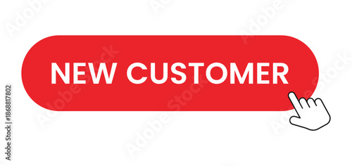 New Customer Click Button with Hand Cursor on Web Page Interface Isolated on White Background, First Time Buyer or New User Registration Call to Action UI Element for Website and Online Platform