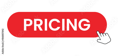 Pricing Click Button with Hand Cursor on Web Page Interface Isolated on White Background, Cost, Plan or Subscription Information Call to Action UI Element for Website and Online Platform