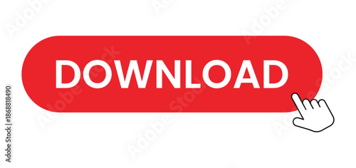 Download Click Button with Hand Cursor on Web Page Interface Isolated on White Background, File, App, or Document Call to Action UI Element for Website and Online Platform