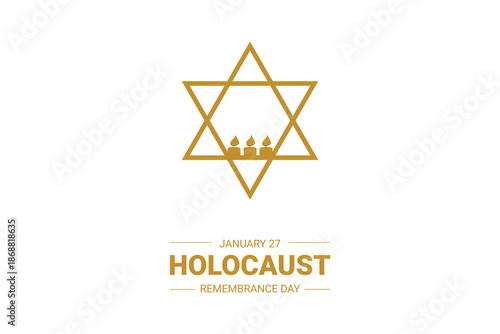 Holocaust Remembrance Day design with golden Star of David symbol on the white bg. World War II Memorial Day background.	