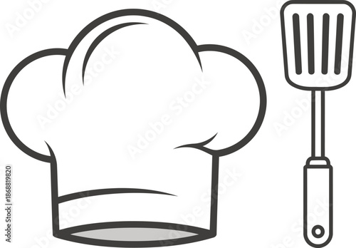 Chef hat and spatula icon. Clean, modern design. Perfect for culinary, food, or cooking-related projects. Simple, professional illustration.