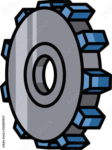 Detailed illustration of a shredder blade machine. Modern, industrial design with blue accents. Perfect for recycling and manufacturing themes. Clean, graphic style.