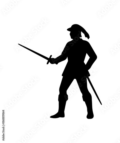 Musketeer swordsman silhouette with sword and hat