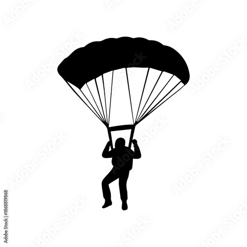 Skydiver silhouette flying with parachute vector icon