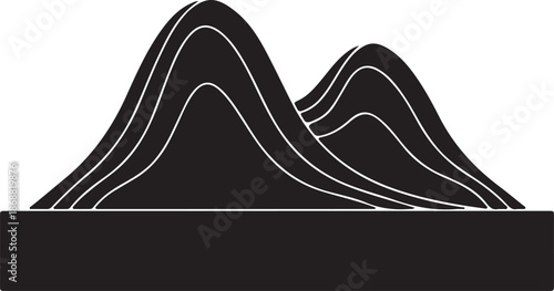 Abstract mountain range illustration with overlapping lines in black and white