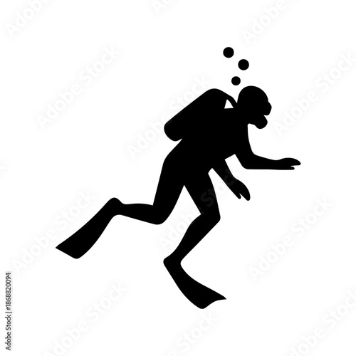 Scuba diver silhouette swimming underwater ocean exploration