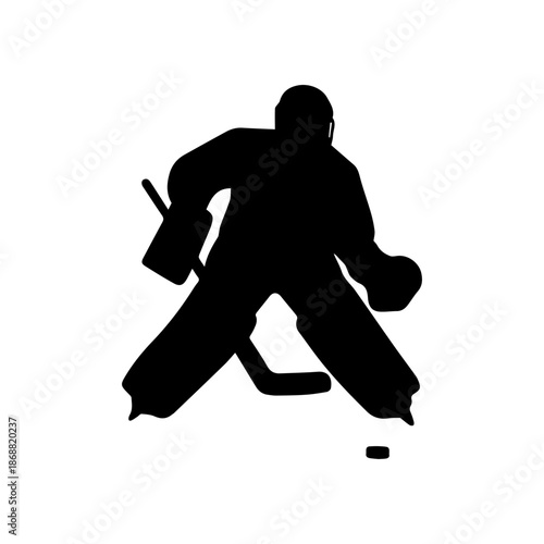 Hockey goalie silhouette playing defense holding stick