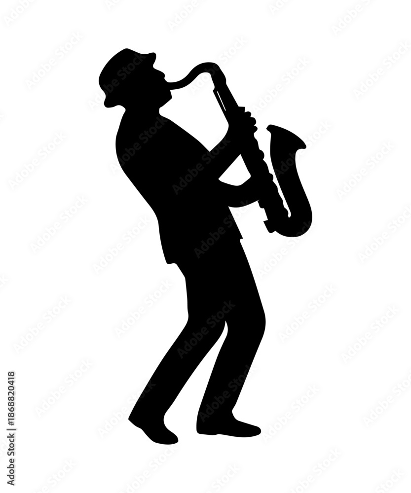 Naklejka premium Musician playing saxophone silhouette on white background