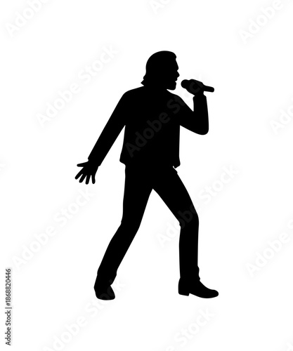 Male singer silhouette performing on stage, holding a microphone