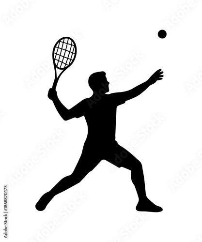 Tennis player silhouette serving ball with racket