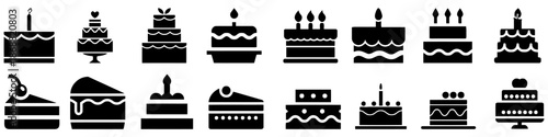 Set of different birthday cakes design with decorative candle vector illustration