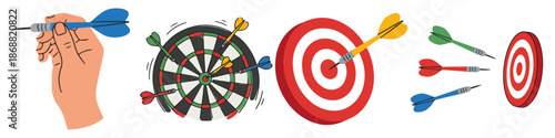 target dart doodle sketch hand-draw Flat Vector Illustration on Transparent Background