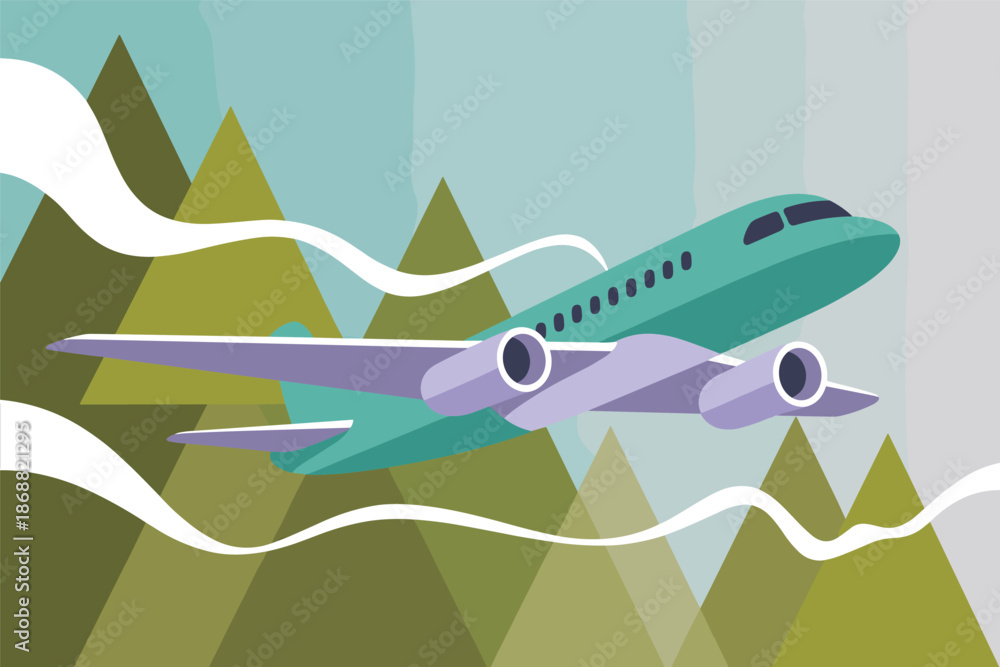 Naklejka premium Airplane Soaring Through Mountainous Skies, air travel freedom concept