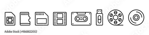 Set of different electronic media such as sim micro sd card flash drive tape reel and disc storage device