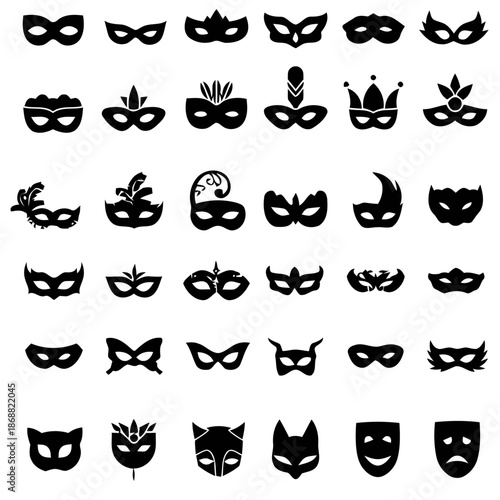 Set of different masquerade masks design for party, festival or carnival isolated on white background, flat vector illustration