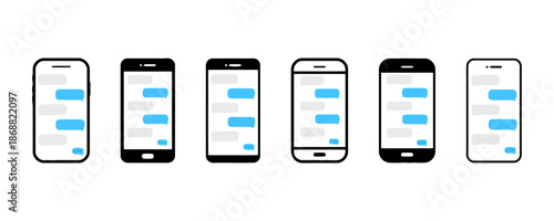 Set of different smartphone template with message icon vector illustration