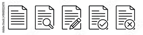 Set of document icons representing file management and editing