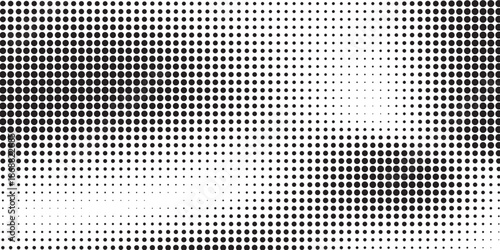 Grunge halftone gradient background. Faded grit noise texture. White and black sand wallpaper. Retro pixelated backdrop. Anime or manga style comic overlay. Vector graphic design textured template