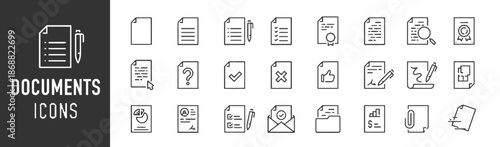 Set of Documents Icons Thin Line Style Vector Graphics of Files Paperwork Reports and Data Management Elements Isolated on White Background
