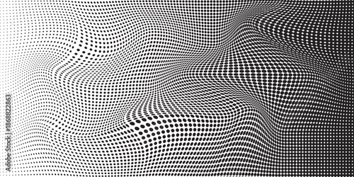 Grunge halftone gradient background. Faded grit noise texture. White and black sand wallpaper. Retro pixelated backdrop. Anime or manga style comic overlay. Vector graphic design textured template