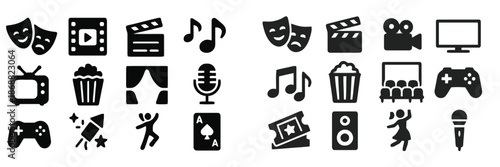 Set of entertainment and leisure icons vector illustration in silhouette style