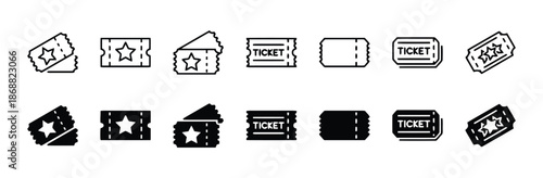 Set of entertainment ticket icon vector with star and ticket word symbol graphic design